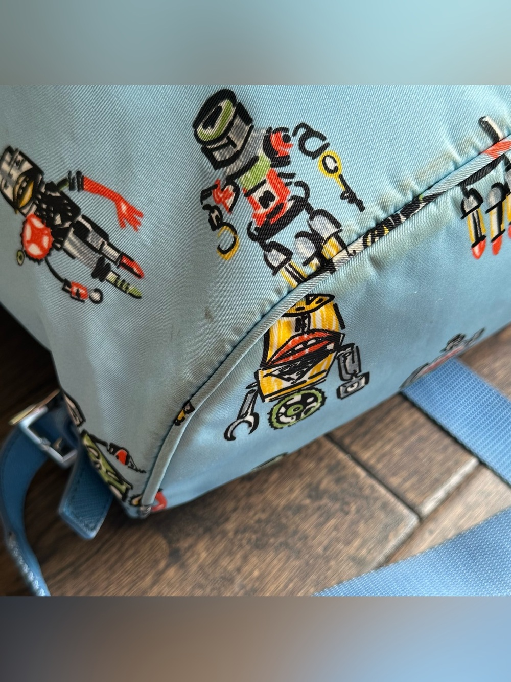 PRADA Azzurro Tessuto Nylon Robot Print Backpack 1BZ032 - Picture 9 of 14